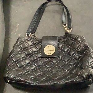 KATE SPADE Gun Metal Black Quilted Leather Chain Strap Hand Bag